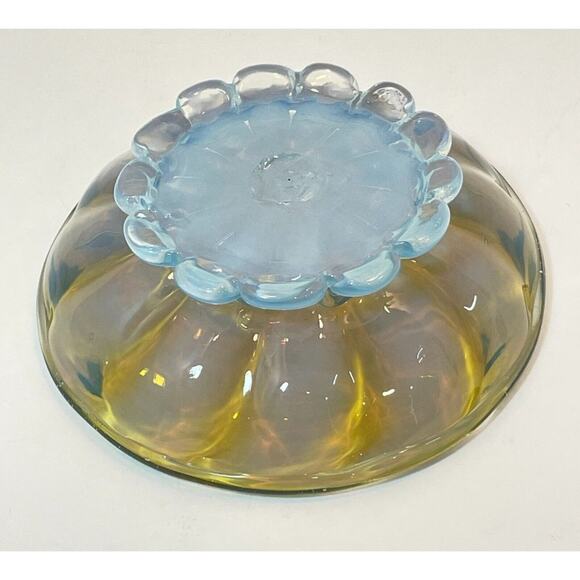 Vintage Murano Art Glass Camer MCM Yellow Blue Small Footed Bowl - Picture 11 of 15